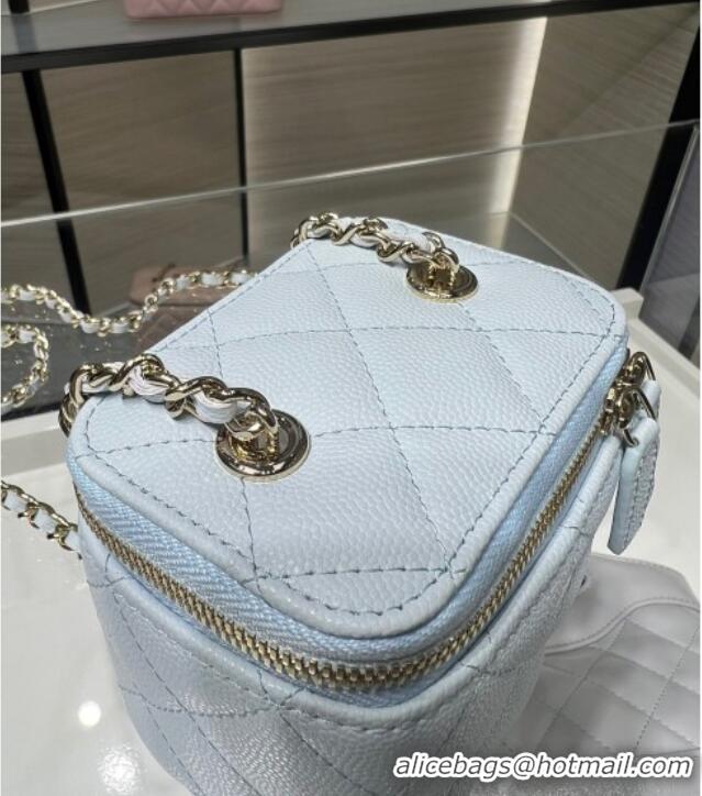 Top Grade Chanel Grained Shiny Calfskin Classic Small Vanity with Chain AP1340 Light Blue 2025