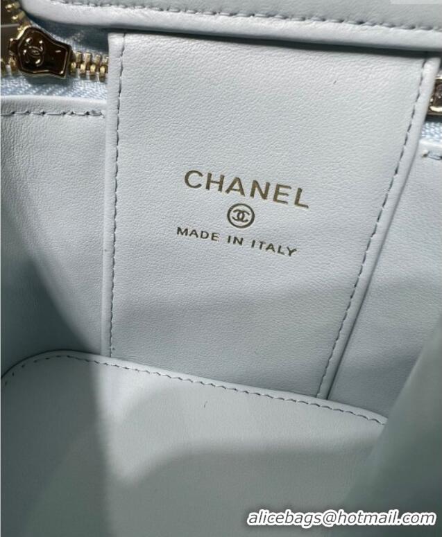 Top Grade Chanel Grained Shiny Calfskin Classic Small Vanity with Chain AP1340 Light Blue 2025