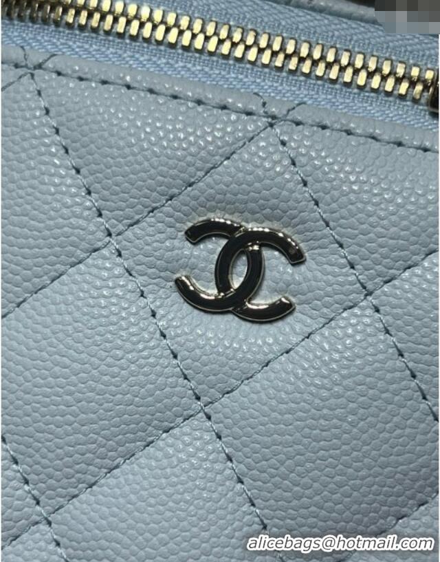 Top Grade Chanel Grained Shiny Calfskin Classic Small Vanity with Chain AP1340 Light Blue 2025