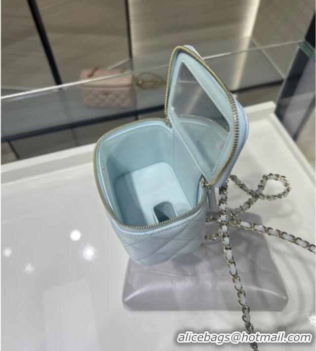 Top Grade Chanel Grained Shiny Calfskin Classic Small Vanity with Chain AP1340 Light Blue 2025