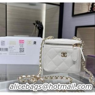 Grade Discount Chanel Grained Shiny Calfskin Classic Small Vanity with Chain AP1340 White 2025