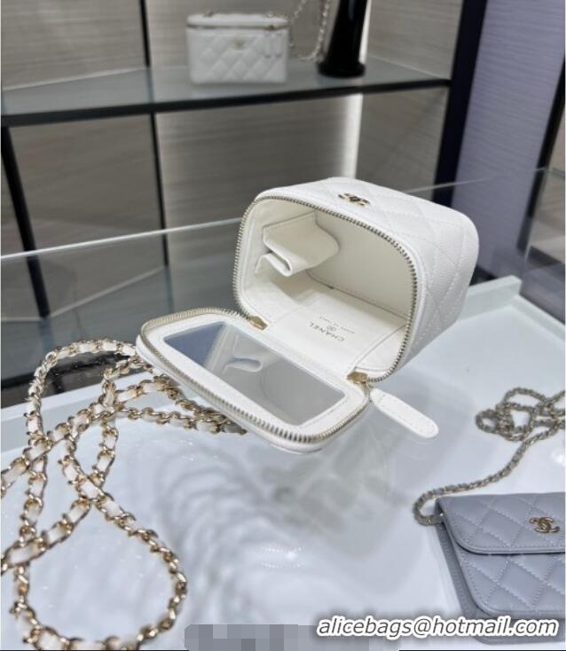 Grade Discount Chanel Grained Shiny Calfskin Classic Small Vanity with Chain AP1340 White 2025