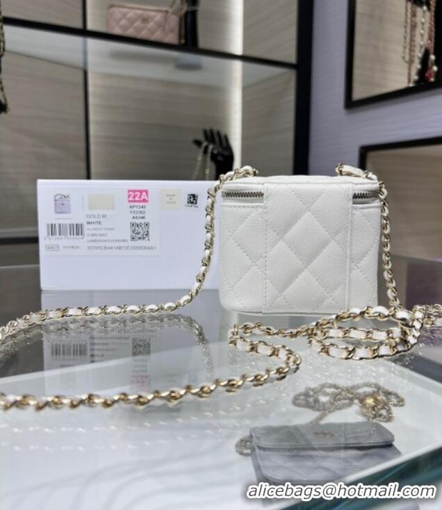 Grade Discount Chanel Grained Shiny Calfskin Classic Small Vanity with Chain AP1340 White 2025