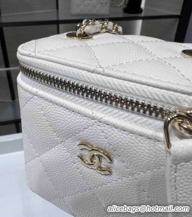 Grade Discount Chanel Grained Shiny Calfskin Classic Small Vanity with Chain AP1340 White 2025