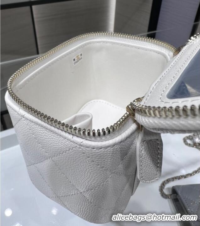 Grade Discount Chanel Grained Shiny Calfskin Classic Small Vanity with Chain AP1340 White 2025