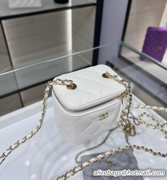 Grade Discount Chanel Grained Shiny Calfskin Classic Small Vanity with Chain AP1340 White 2025