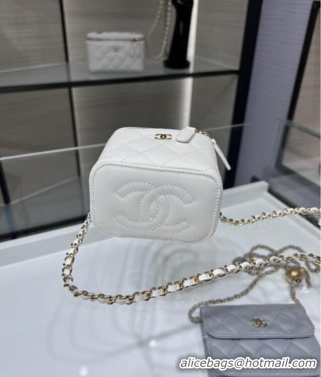 Grade Discount Chanel Grained Shiny Calfskin Classic Small Vanity with Chain AP1340 White 2025