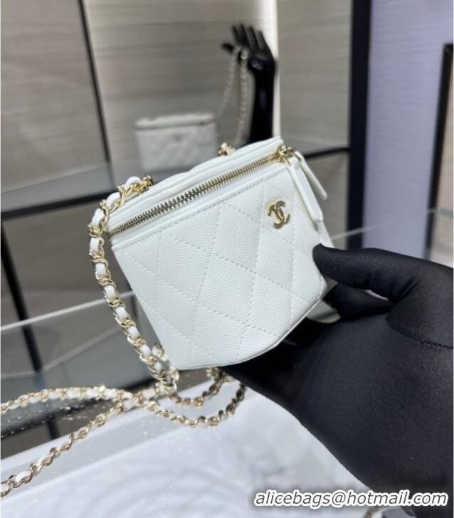 Grade Discount Chanel Grained Shiny Calfskin Classic Small Vanity with Chain AP1340 White 2025