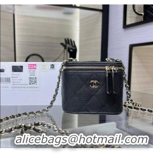 Grade Quality Chanel Grained Shiny Calfskin Classic Small Vanity with Chain AP1340 Black 2025