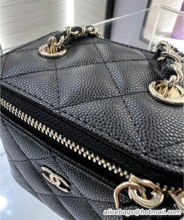 Grade Quality Chanel Grained Shiny Calfskin Classic Small Vanity with Chain AP1340 Black 2025
