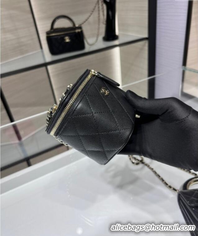 Grade Quality Chanel Grained Shiny Calfskin Classic Small Vanity with Chain AP1340 Black 2025