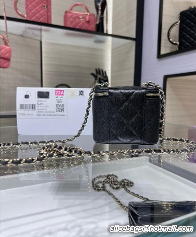 Grade Quality Chanel Grained Shiny Calfskin Classic Small Vanity with Chain AP1340 Black 2025