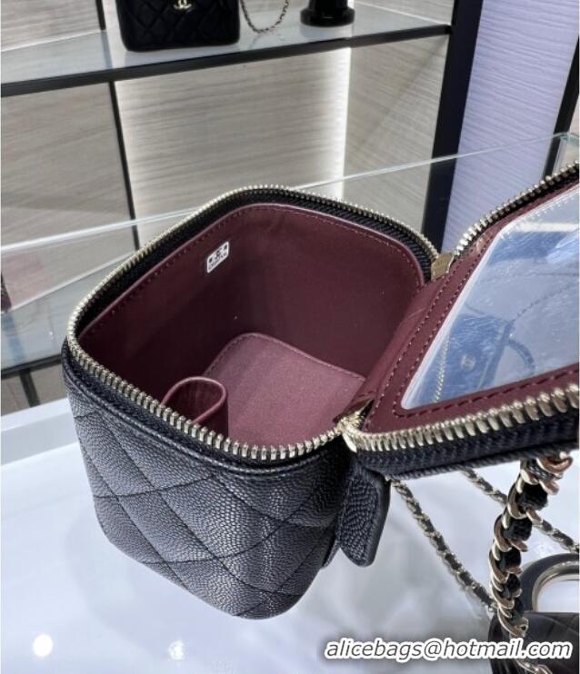 Grade Quality Chanel Grained Shiny Calfskin Classic Small Vanity with Chain AP1340 Black 2025
