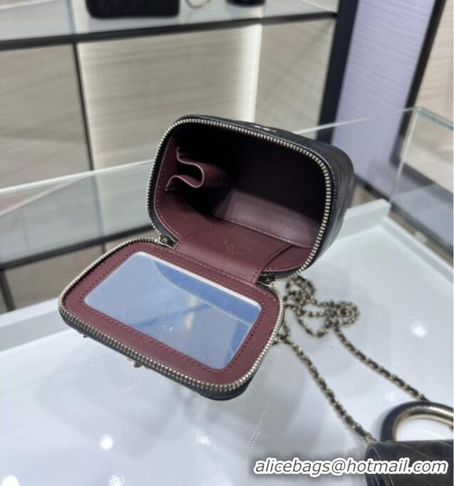 Grade Quality Chanel Grained Shiny Calfskin Classic Small Vanity with Chain AP1340 Black 2025