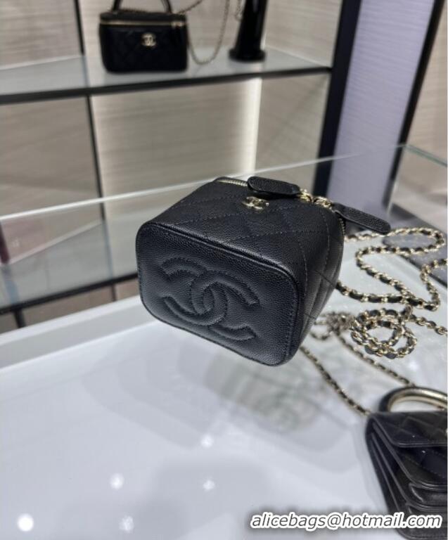 Grade Quality Chanel Grained Shiny Calfskin Classic Small Vanity with Chain AP1340 Black 2025