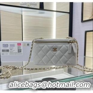 Pretty Style Chanel Grained Shiny Calfskin Classic Large Vanity with Chain AP1341 Grey 2025