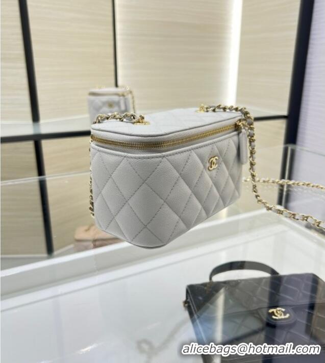 Pretty Style Chanel Grained Shiny Calfskin Classic Large Vanity with Chain AP1341 Grey 2025