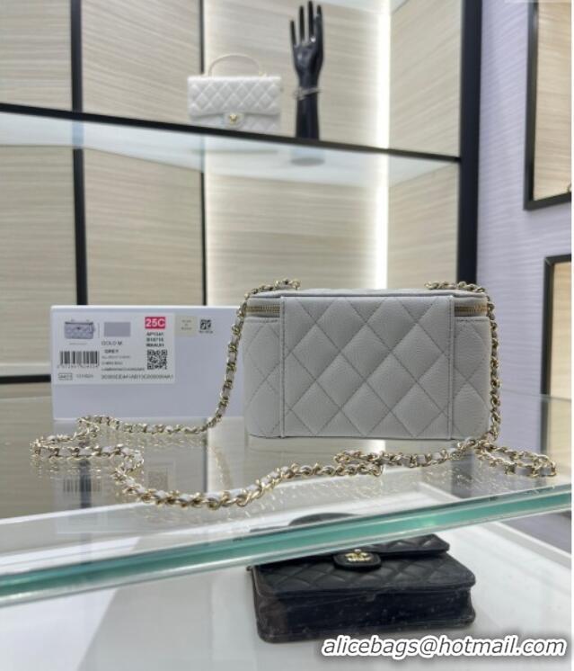 Pretty Style Chanel Grained Shiny Calfskin Classic Large Vanity with Chain AP1341 Grey 2025