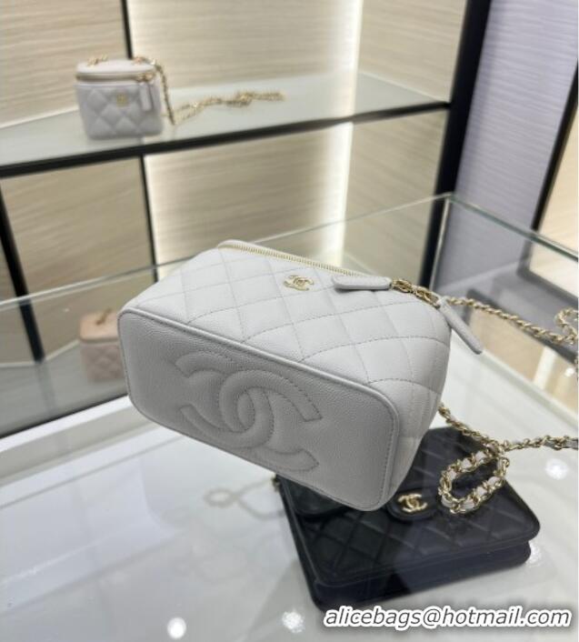 Pretty Style Chanel Grained Shiny Calfskin Classic Large Vanity with Chain AP1341 Grey 2025