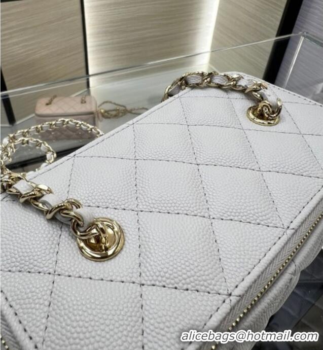Pretty Style Chanel Grained Shiny Calfskin Classic Large Vanity with Chain AP1341 Grey 2025