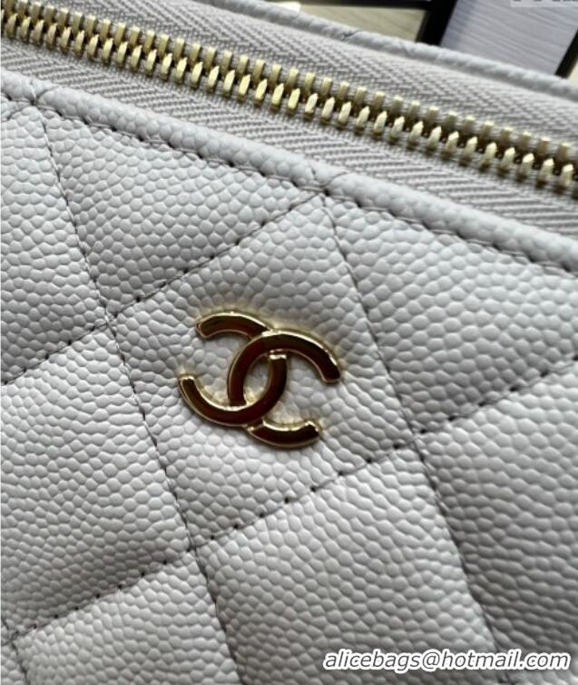Pretty Style Chanel Grained Shiny Calfskin Classic Large Vanity with Chain AP1341 Grey 2025