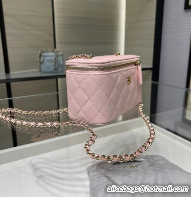 Best Price Chanel Grained Shiny Calfskin Classic Large Vanity with Chain AP1341 Light Pink 2025