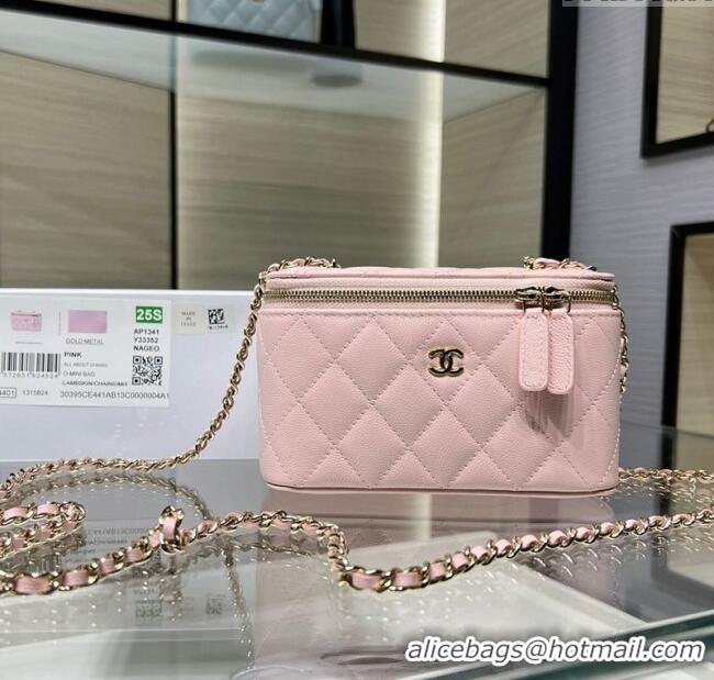 Best Price Chanel Grained Shiny Calfskin Classic Large Vanity with Chain AP1341 Light Pink 2025