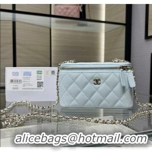 Luxury Discount Chanel Grained Shiny Calfskin Classic Large Vanity with Chain AP1341 Light Blue 2025