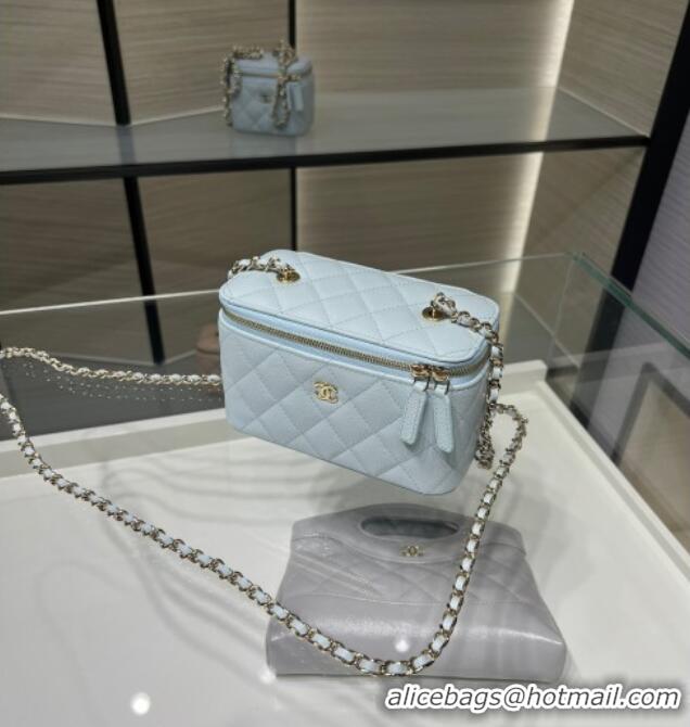 Luxury Discount Chanel Grained Shiny Calfskin Classic Large Vanity with Chain AP1341 Light Blue 2025