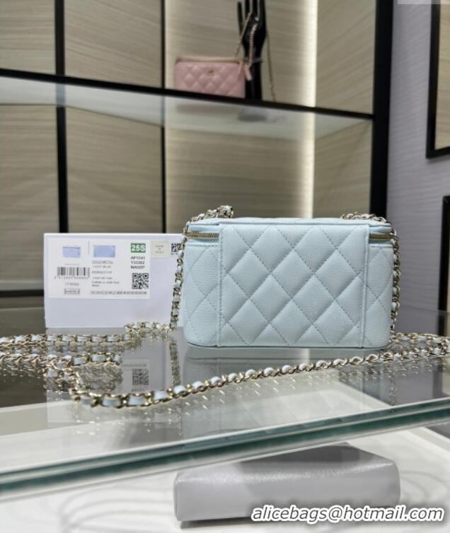 Luxury Discount Chanel Grained Shiny Calfskin Classic Large Vanity with Chain AP1341 Light Blue 2025