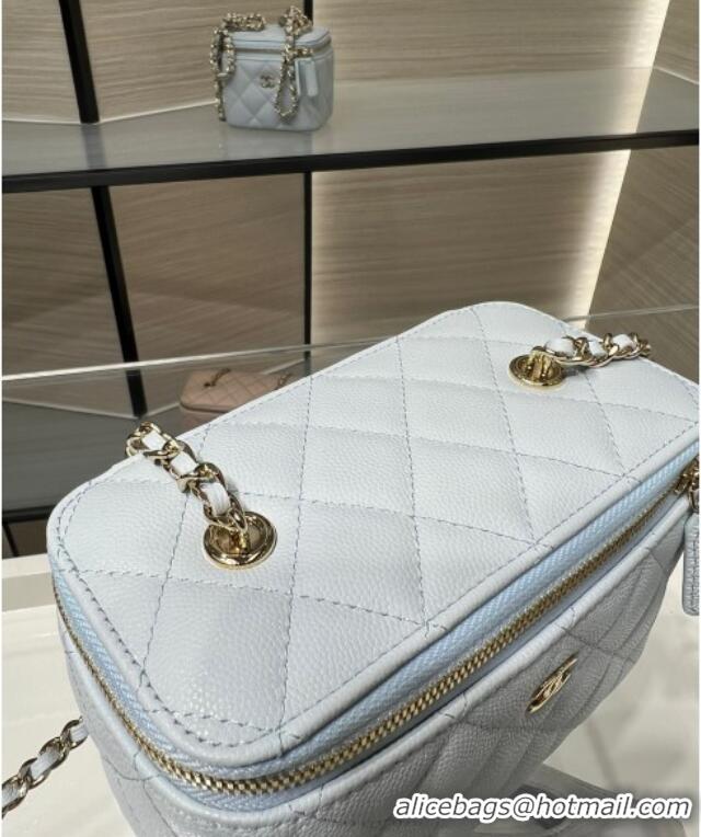 Luxury Discount Chanel Grained Shiny Calfskin Classic Large Vanity with Chain AP1341 Light Blue 2025