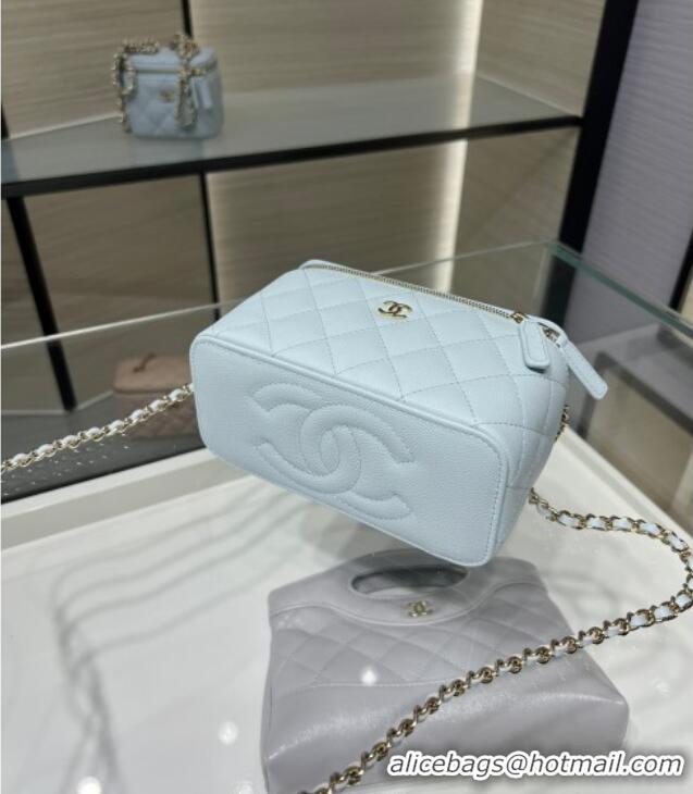 Luxury Discount Chanel Grained Shiny Calfskin Classic Large Vanity with Chain AP1341 Light Blue 2025