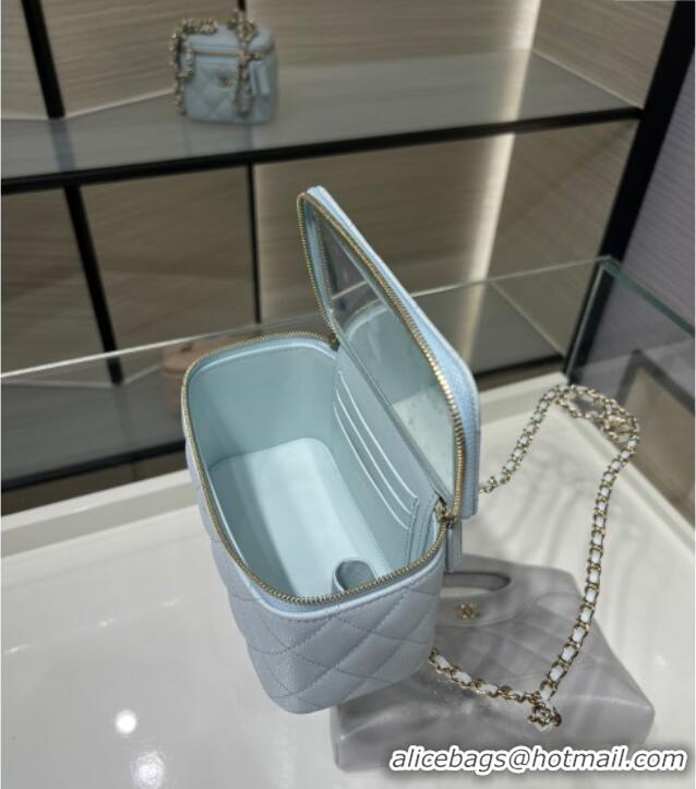 Luxury Discount Chanel Grained Shiny Calfskin Classic Large Vanity with Chain AP1341 Light Blue 2025