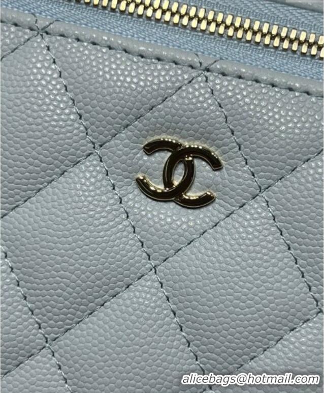 Luxury Discount Chanel Grained Shiny Calfskin Classic Large Vanity with Chain AP1341 Light Blue 2025