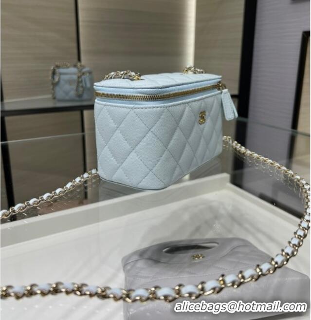 Luxury Discount Chanel Grained Shiny Calfskin Classic Large Vanity with Chain AP1341 Light Blue 2025