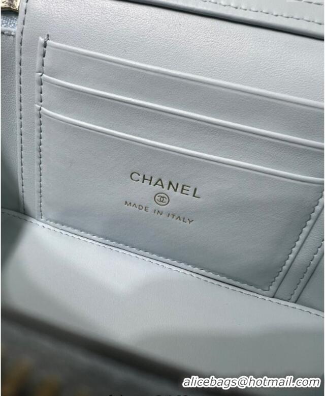 Luxury Discount Chanel Grained Shiny Calfskin Classic Large Vanity with Chain AP1341 Light Blue 2025