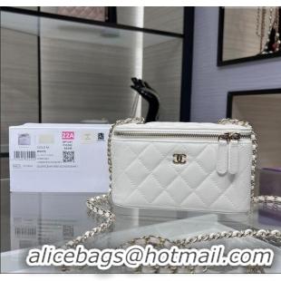 Well Crafted Chanel Grained Shiny Calfskin Classic Large Vanity with Chain AP1341 White 2025