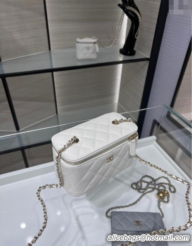 Well Crafted Chanel Grained Shiny Calfskin Classic Large Vanity with Chain AP1341 White 2025