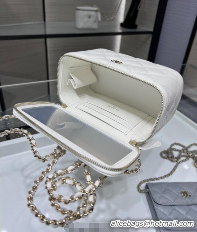 Well Crafted Chanel Grained Shiny Calfskin Classic Large Vanity with Chain AP1341 White 2025