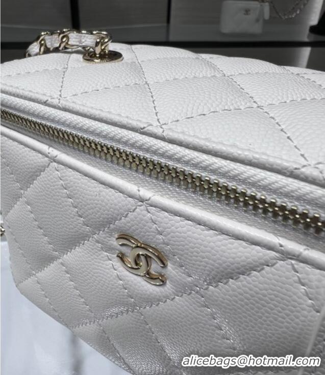 Well Crafted Chanel Grained Shiny Calfskin Classic Large Vanity with Chain AP1341 White 2025