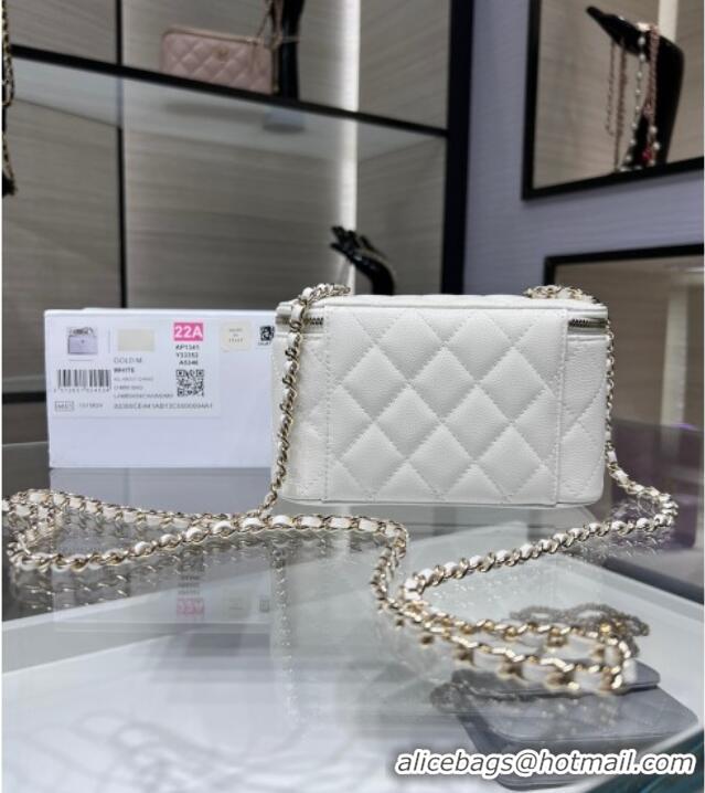 Well Crafted Chanel Grained Shiny Calfskin Classic Large Vanity with Chain AP1341 White 2025