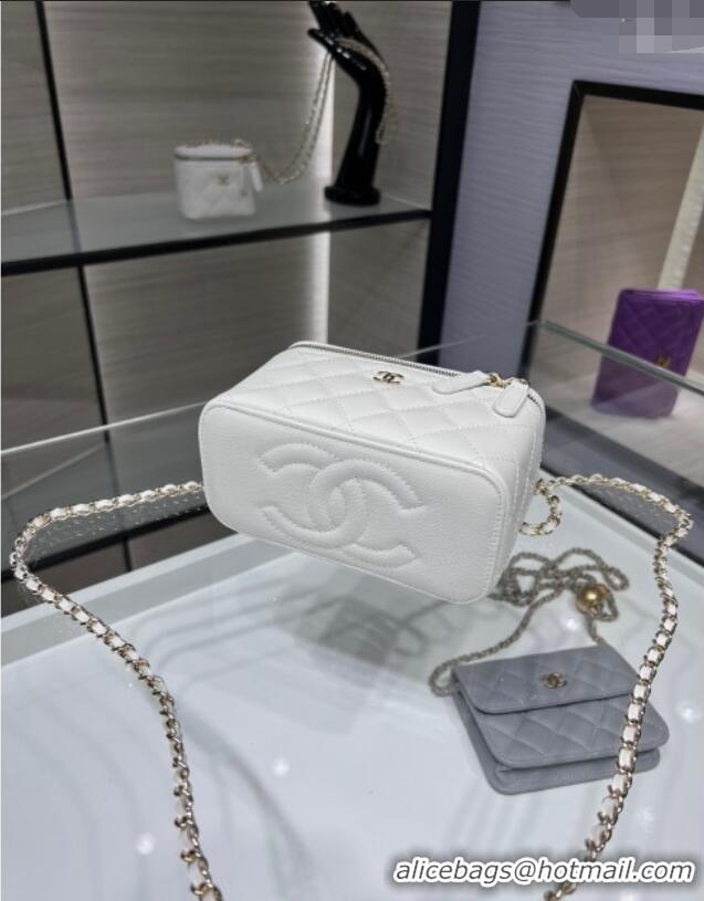 Well Crafted Chanel Grained Shiny Calfskin Classic Large Vanity with Chain AP1341 White 2025