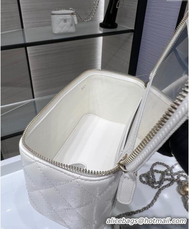 Well Crafted Chanel Grained Shiny Calfskin Classic Large Vanity with Chain AP1341 White 2025