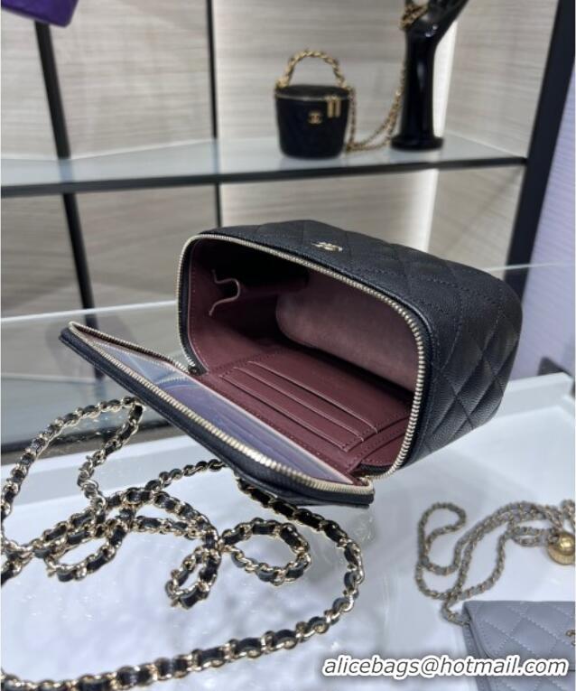Luxury Cheap Chanel Grained Shiny Calfskin Classic Large Vanity with Chain AP1341 Black 2025