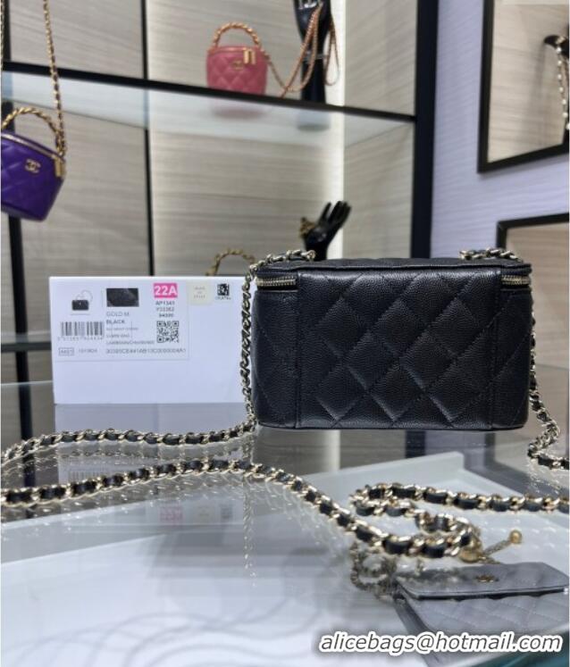 Luxury Cheap Chanel Grained Shiny Calfskin Classic Large Vanity with Chain AP1341 Black 2025