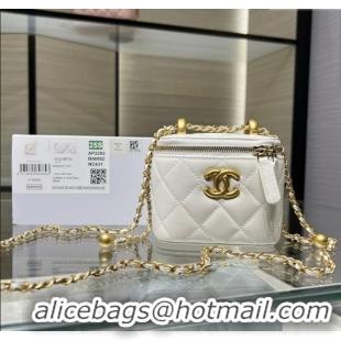 Best Grade Chanel Shiny Calfskin Small Vanity with Ball Chain AP2292 White 2025