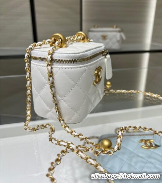 Best Grade Chanel Shiny Calfskin Small Vanity with Ball Chain AP2292 White 2025