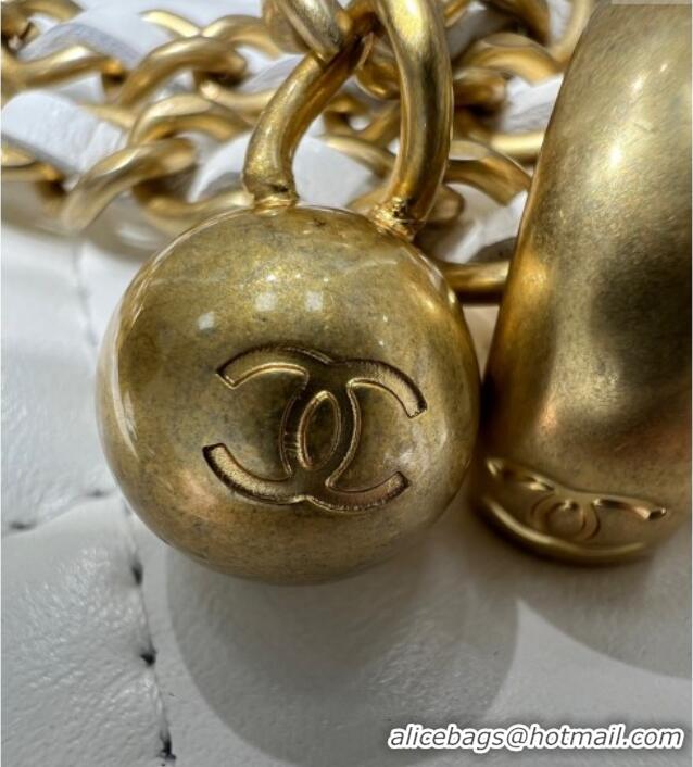 Best Grade Chanel Shiny Calfskin Small Vanity with Ball Chain AP2292 White 2025