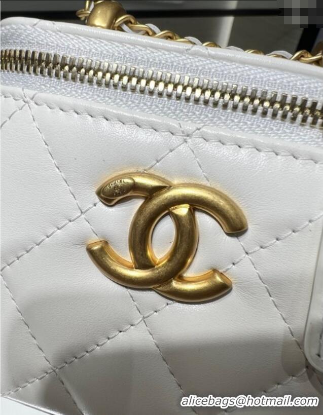 Best Grade Chanel Shiny Calfskin Small Vanity with Ball Chain AP2292 White 2025