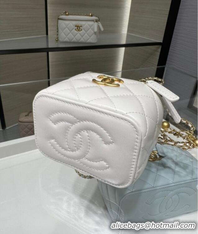 Best Grade Chanel Shiny Calfskin Small Vanity with Ball Chain AP2292 White 2025